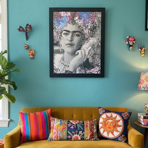 HANDCRAFTED Abstract Frida Kahlo Painting HANDPAINTED HANDMADE Wall Art Decor - Picture 1 of 17